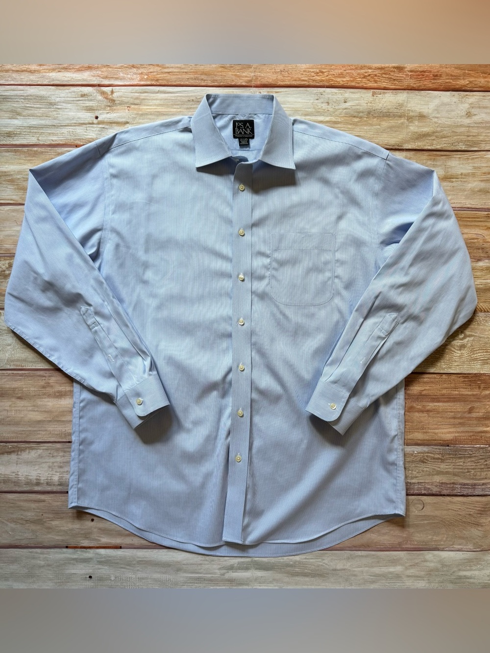 JOS. A. BANK Blue Striped 100% Cotton Traveler Dress Shirt Sz 16.5/35